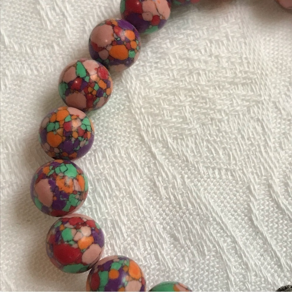Multicolor Beaded Skull Stretch Bracelet Gothic Boho One Size - Picture 14 of 16
